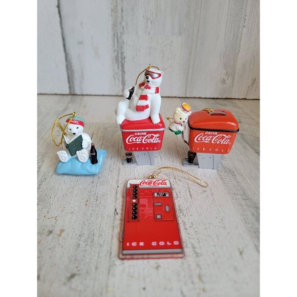 Polar bear Coca-Cola soda dispenser machine ornament Xmas set variety - Picture 1 of 8